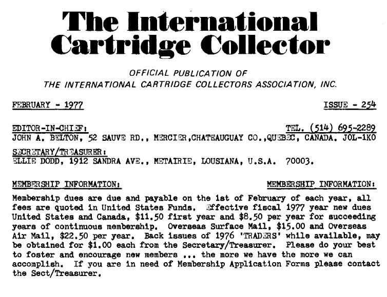 Journal's name changed to The International Cartridge Collector